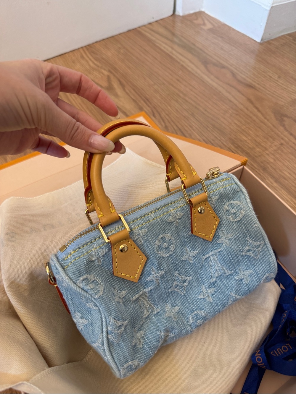 Louis Vuitton Light Blue Denim Nano Speedy 2023 - Picture 12 of 16